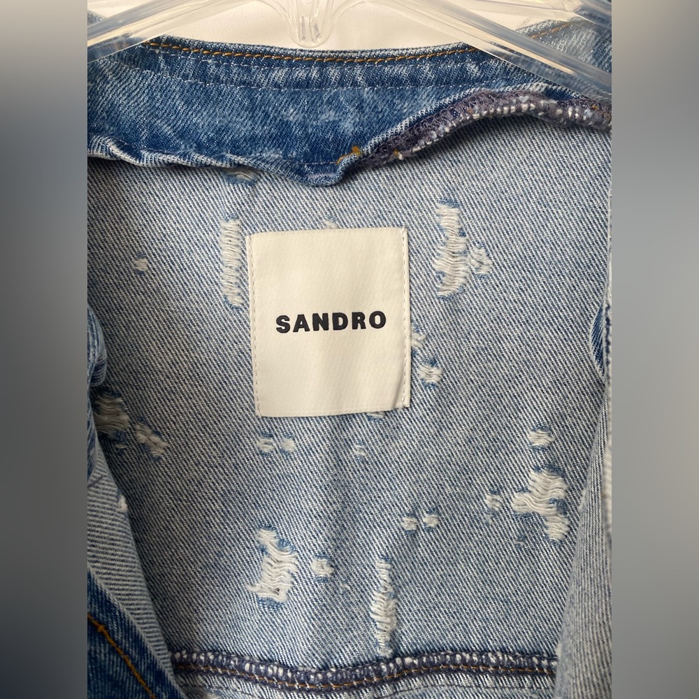 SANDRO Lorette Distressed Short Sleeve Demin Jacket NWT - Picture 7 of 9